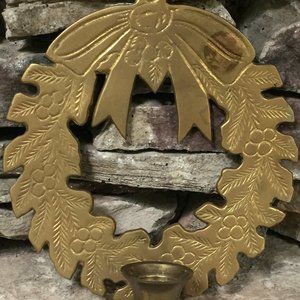 VTG Wall Sconce Brass Wreath Candle Holder Christmas Holiday Decor Hosley India